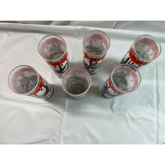 Libbey Glass Carousel Horses Tom Collins Drinking Glass 6pc‎ Set USA 6.75"t 12oz - Picture 3 of 5